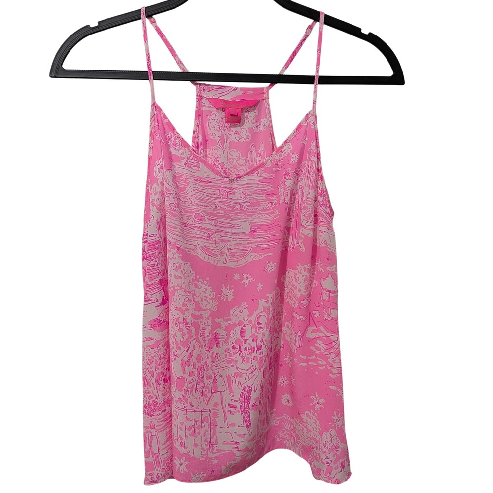 Lilly Pulitzer Dusk Top S Pink Sorbet Skinny Dippin 100% Silk Cami Resort Summer